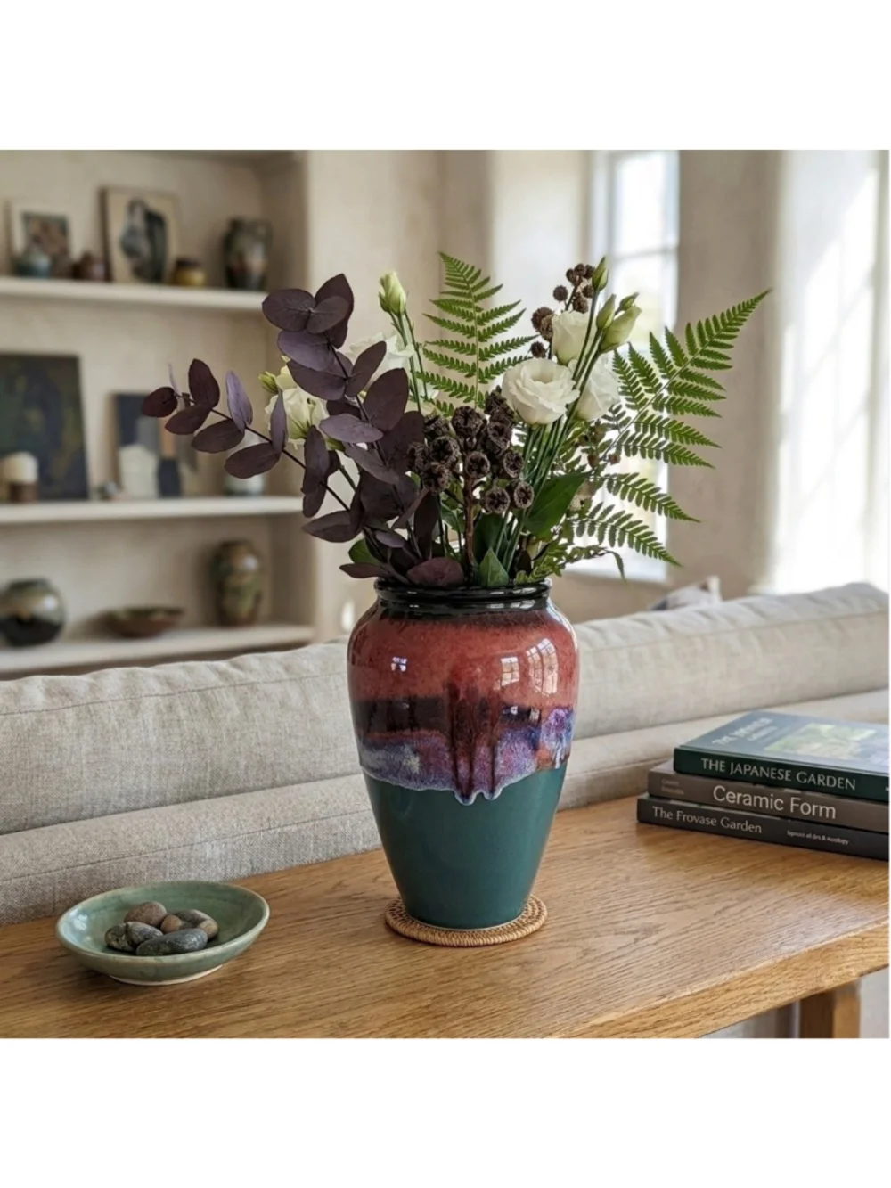 Vintage Studio Pottery Glazed Ceramic Vase - MCM Drip Glaze Teal - Signed 9